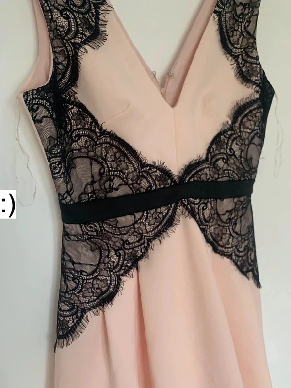 Lipsy 14 Lipsy cocktail dress skater shell pink black lace fit & flare short - 1