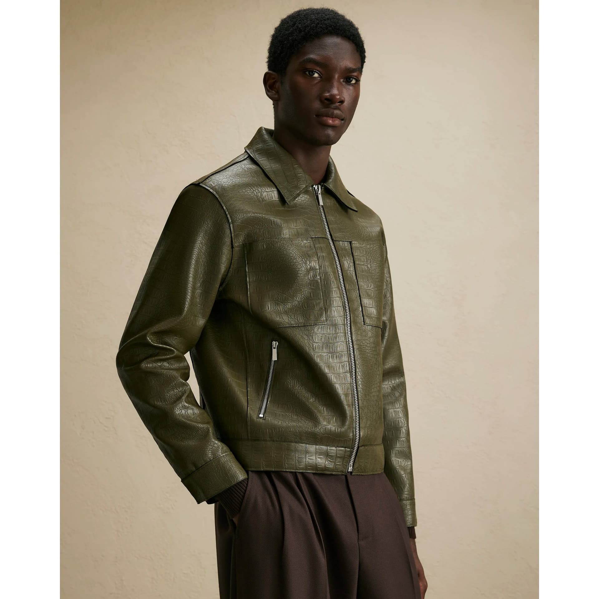 River Island Mens River Island Khaki Faux Leather Textured Jacket