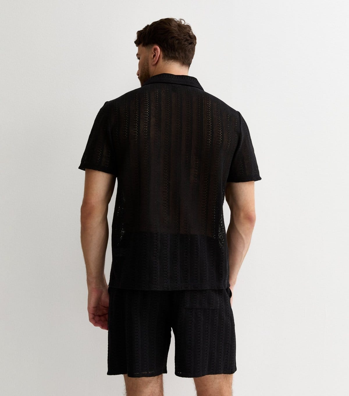 New Look Men's Black Crochet Polo Shirt New Look - 4