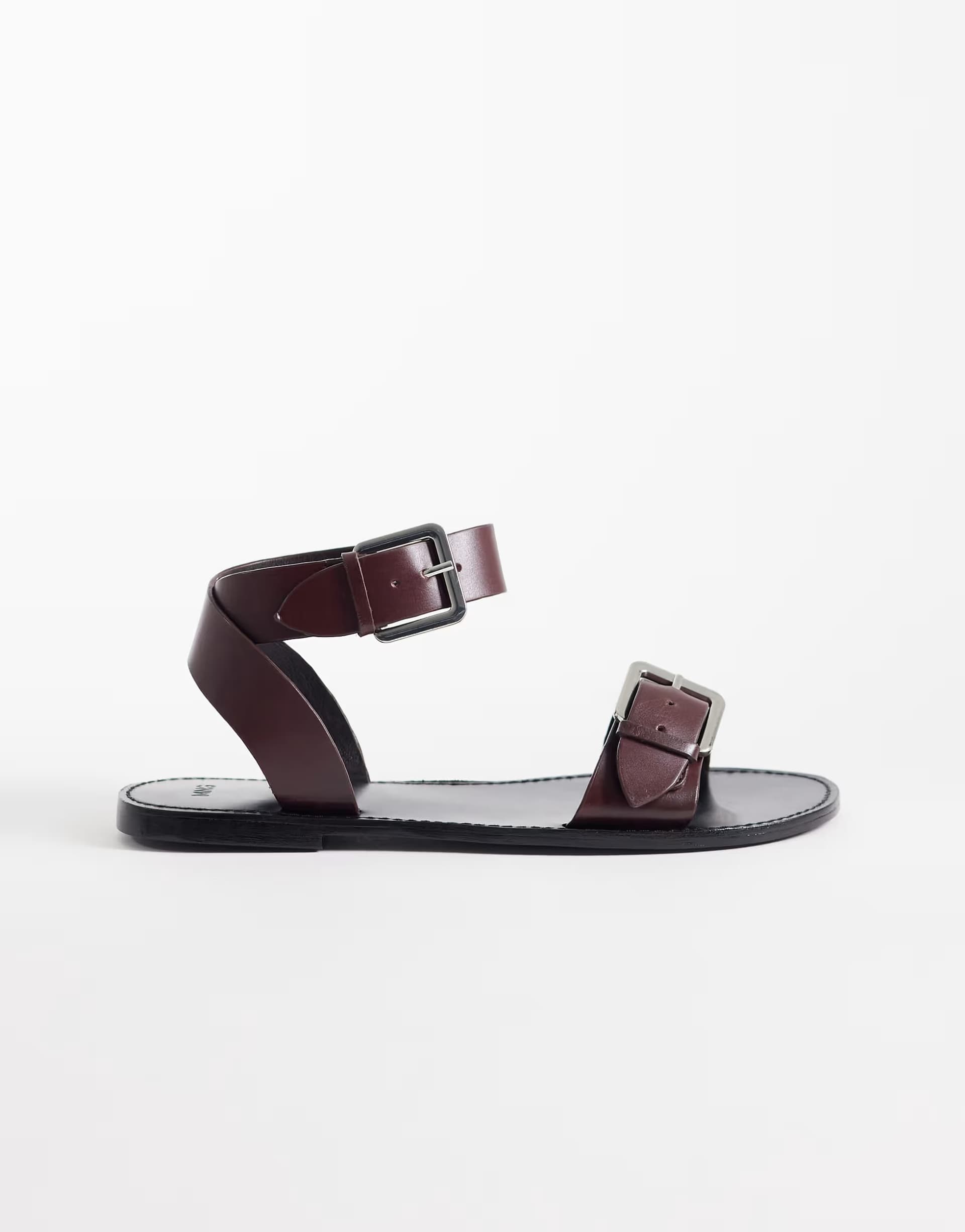 ASOS Mango 100% leather buckle detail flat sandal in chocolate