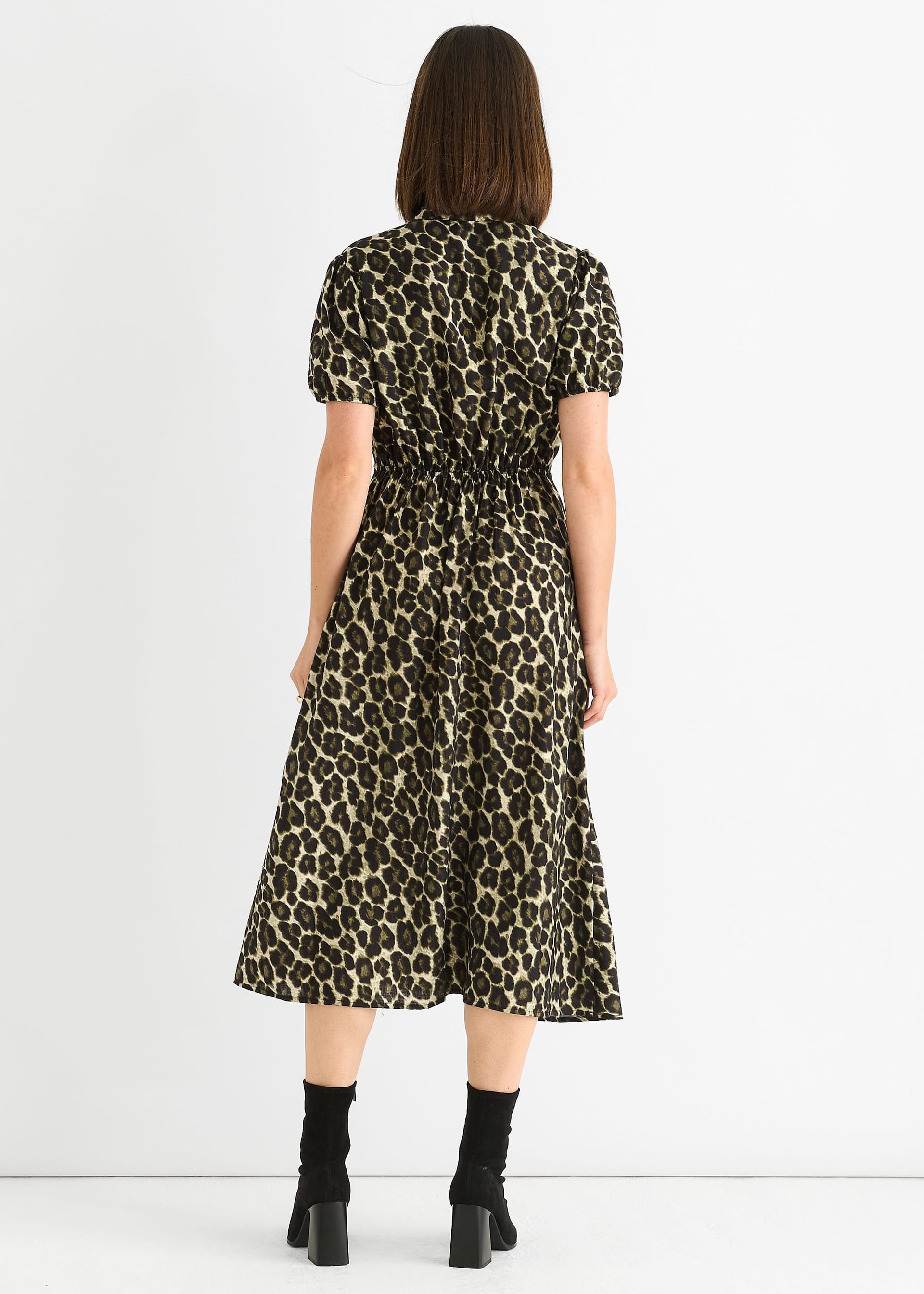 Gini London Gini London Women's Green Animal Print Ruffle Neck Midi Dress - 4