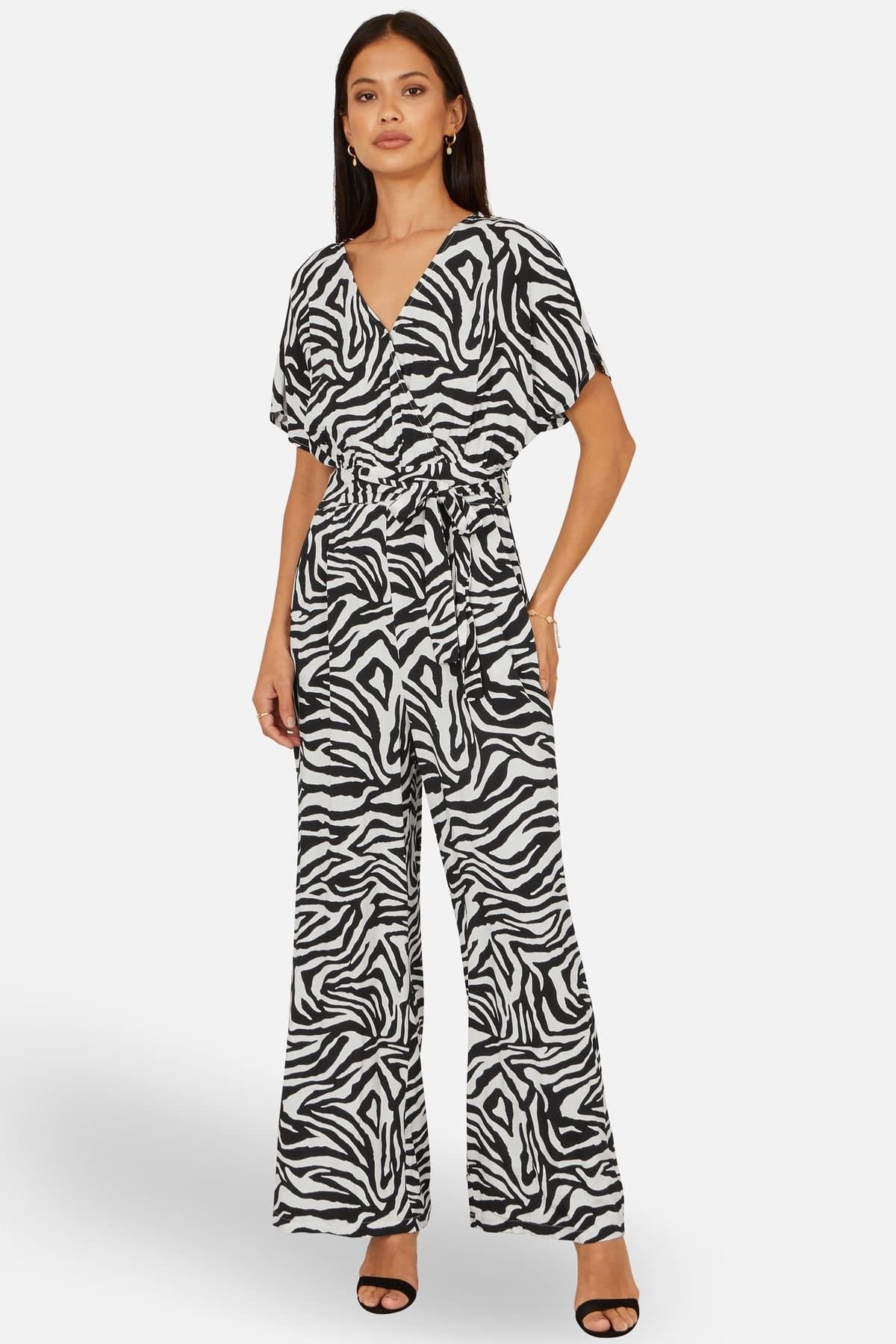 Yumi Yumi Women's Zebra Stripe Relaxed Jumpsuit in Black