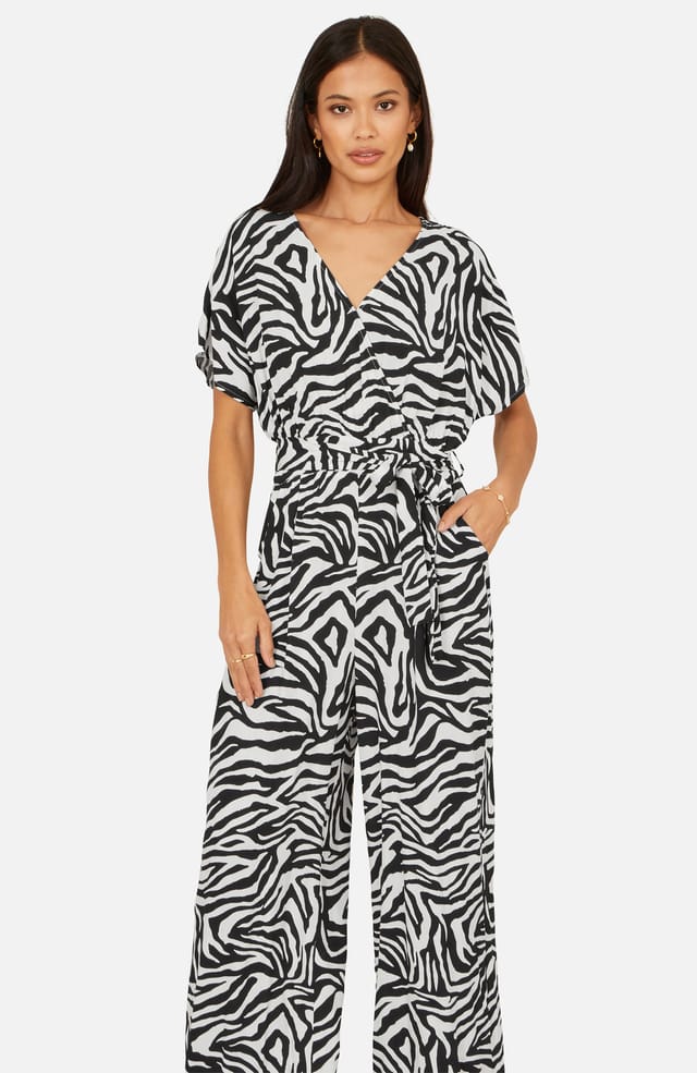 Yumi Yumi Women's Zebra Stripe Relaxed Jumpsuit in Black - 2