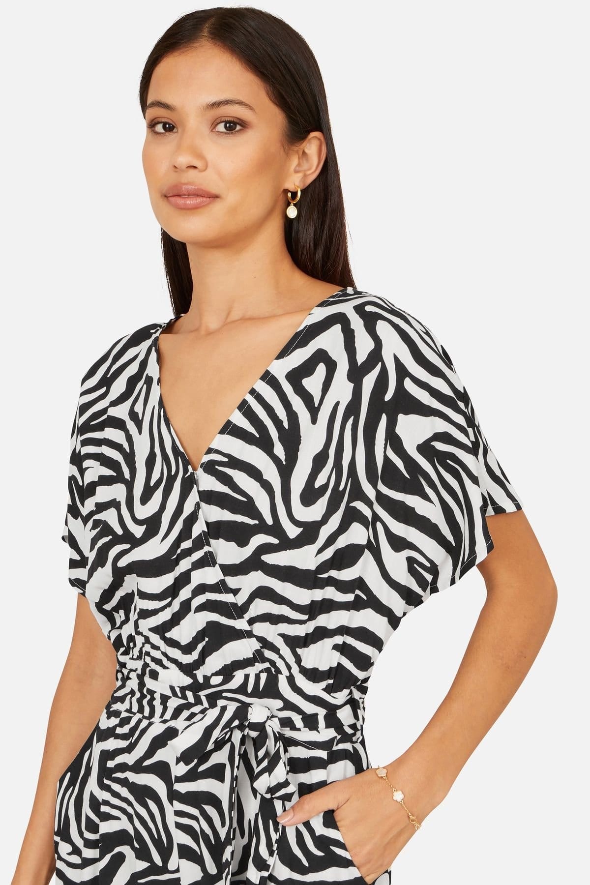 Yumi Yumi Women's Zebra Stripe Relaxed Jumpsuit in Black - 4