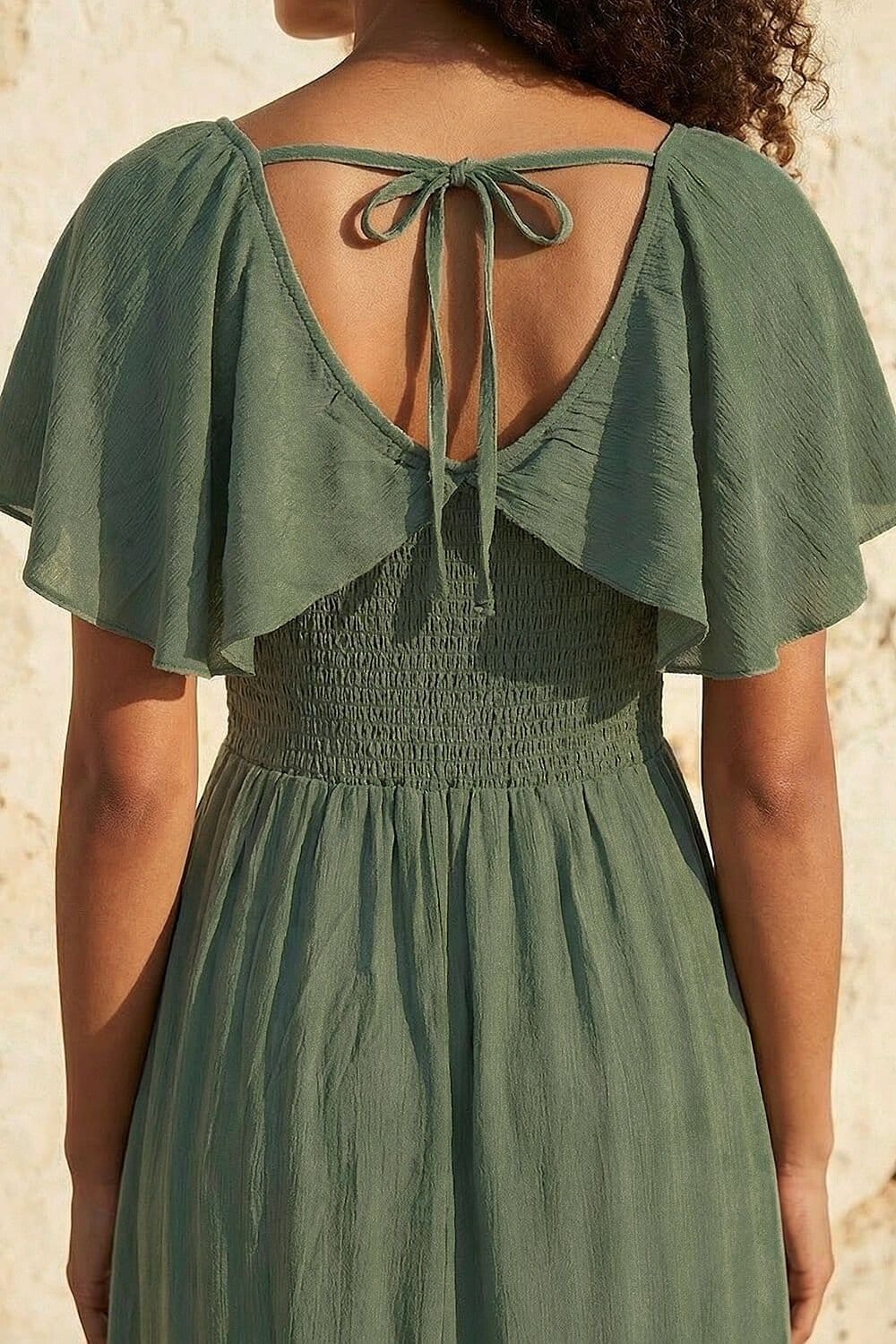Dusk Dusk Women's Shirred Frill Maxi Dress in Olive - 4