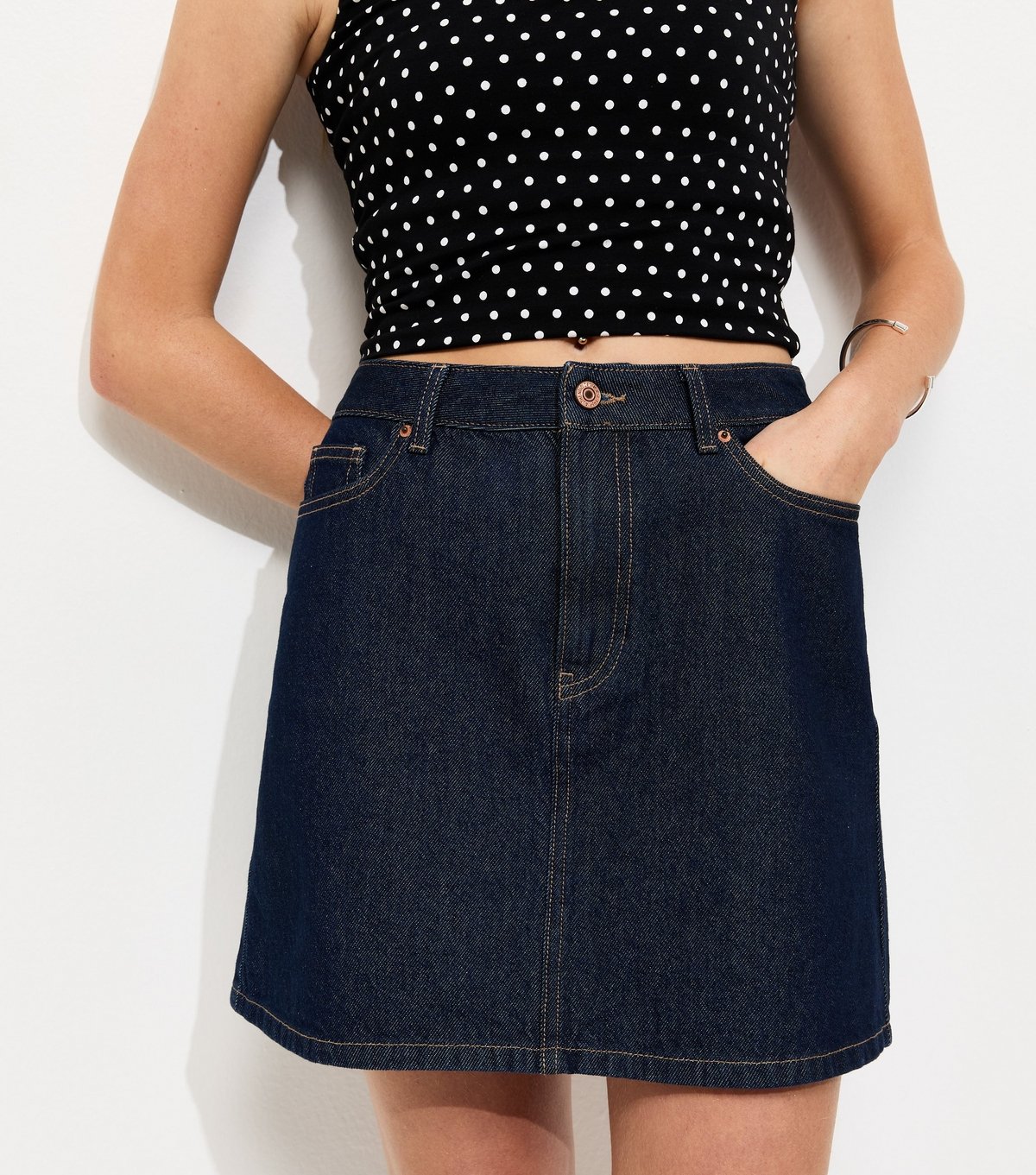 New Look Women's Navy Denim A-Line Mini Skirt New Look - 2