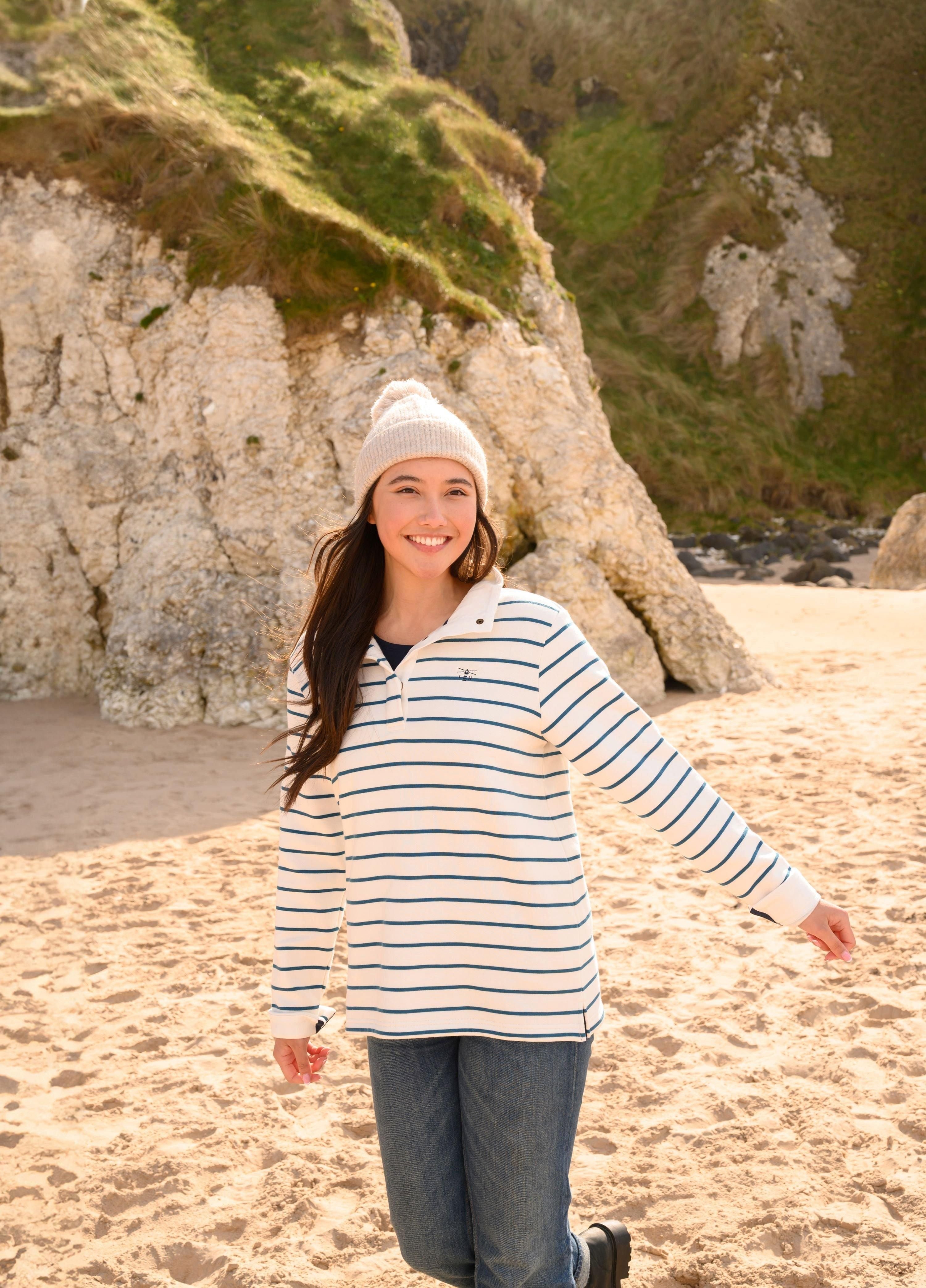 Lighthouse Clothing Lighthouse Clothing Women's Haven Jersey Popper Detail Cotton Top in Teal - 2