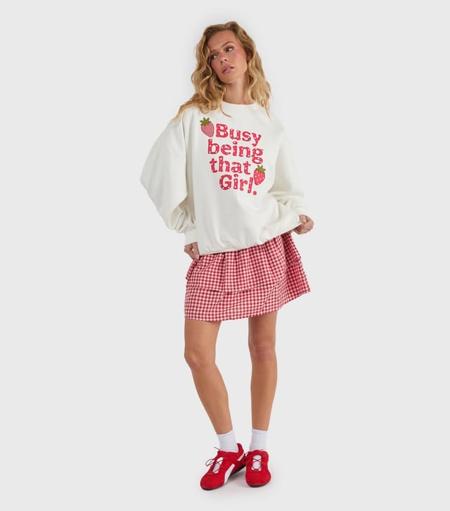 Skinnydip Women's White Busy Being That Girl Strawberry Embroidered Sweatshirt Skinnydip New Look - 2