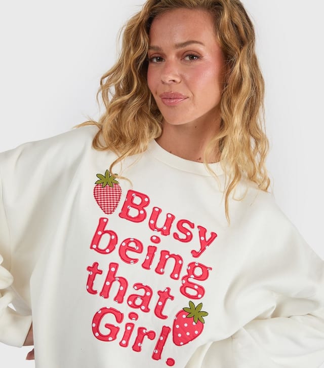 Skinnydip Women's White Busy Being That Girl Strawberry Embroidered Sweatshirt Skinnydip New Look - 3