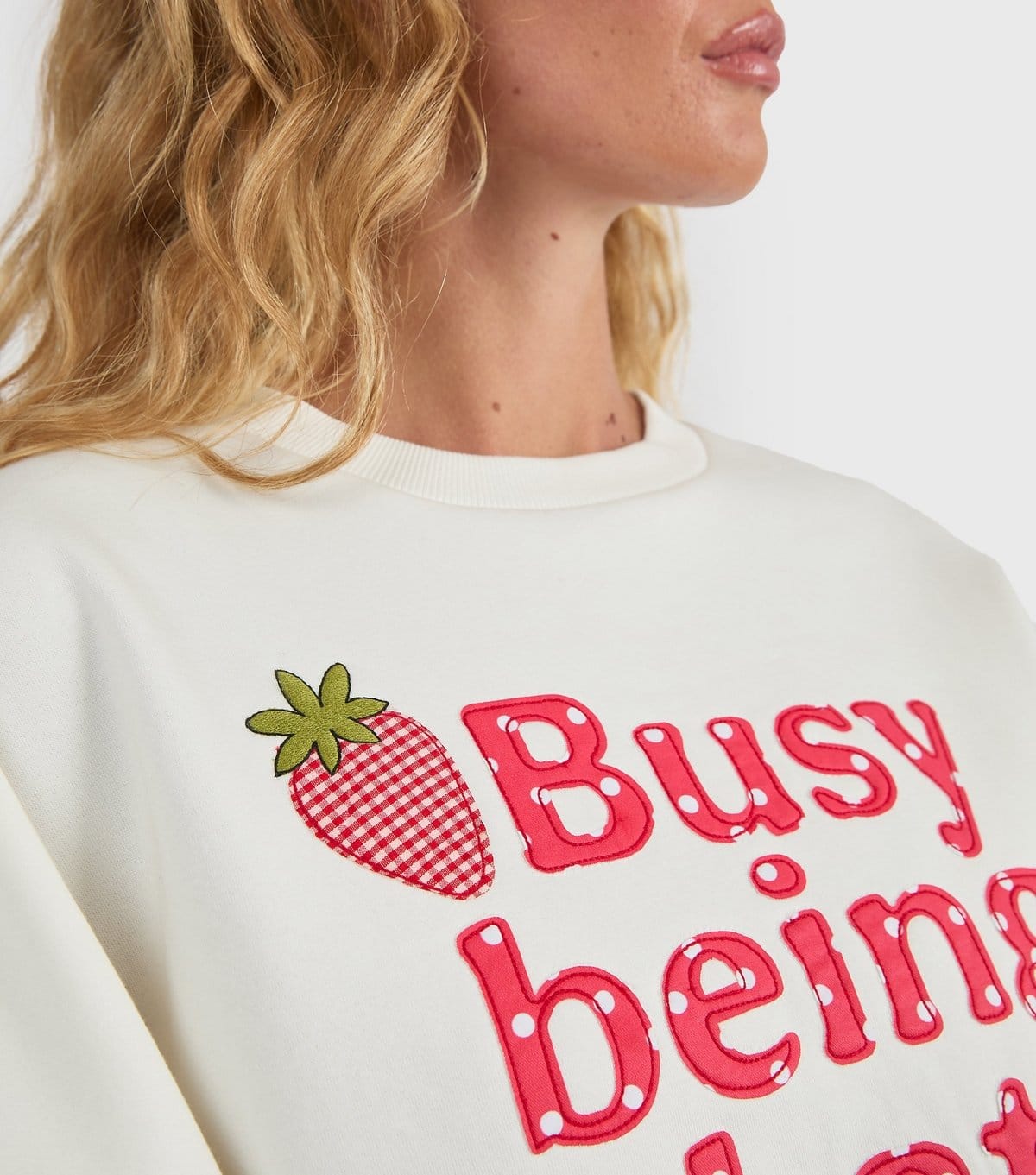 Skinnydip Women's White Busy Being That Girl Strawberry Embroidered Sweatshirt Skinnydip New Look - 4
