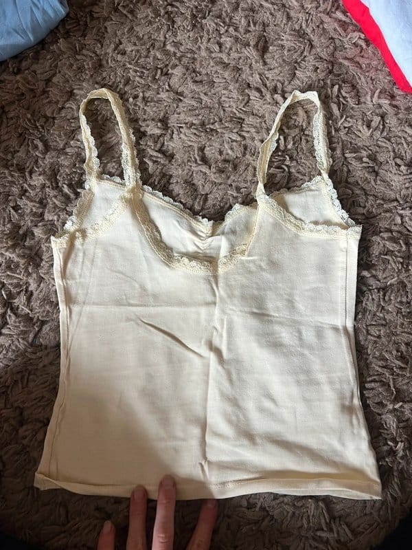 Bershka Cream Lace Scoop Neck Tank Top