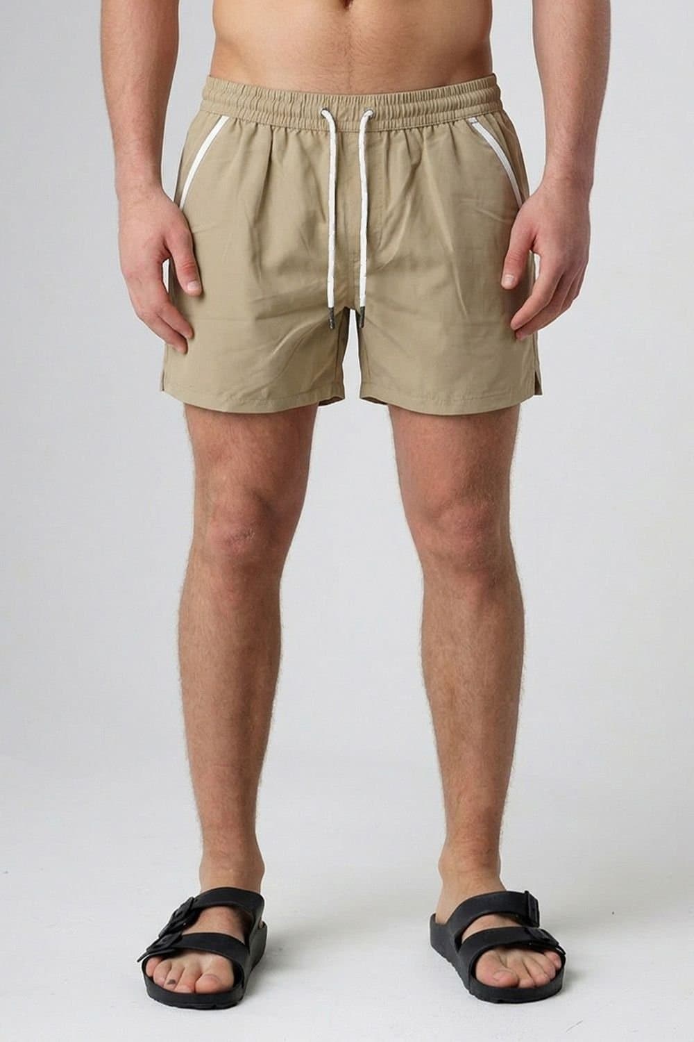 Influence Influence Men's Elasticated Stripe Swim Shorts in Taupe
