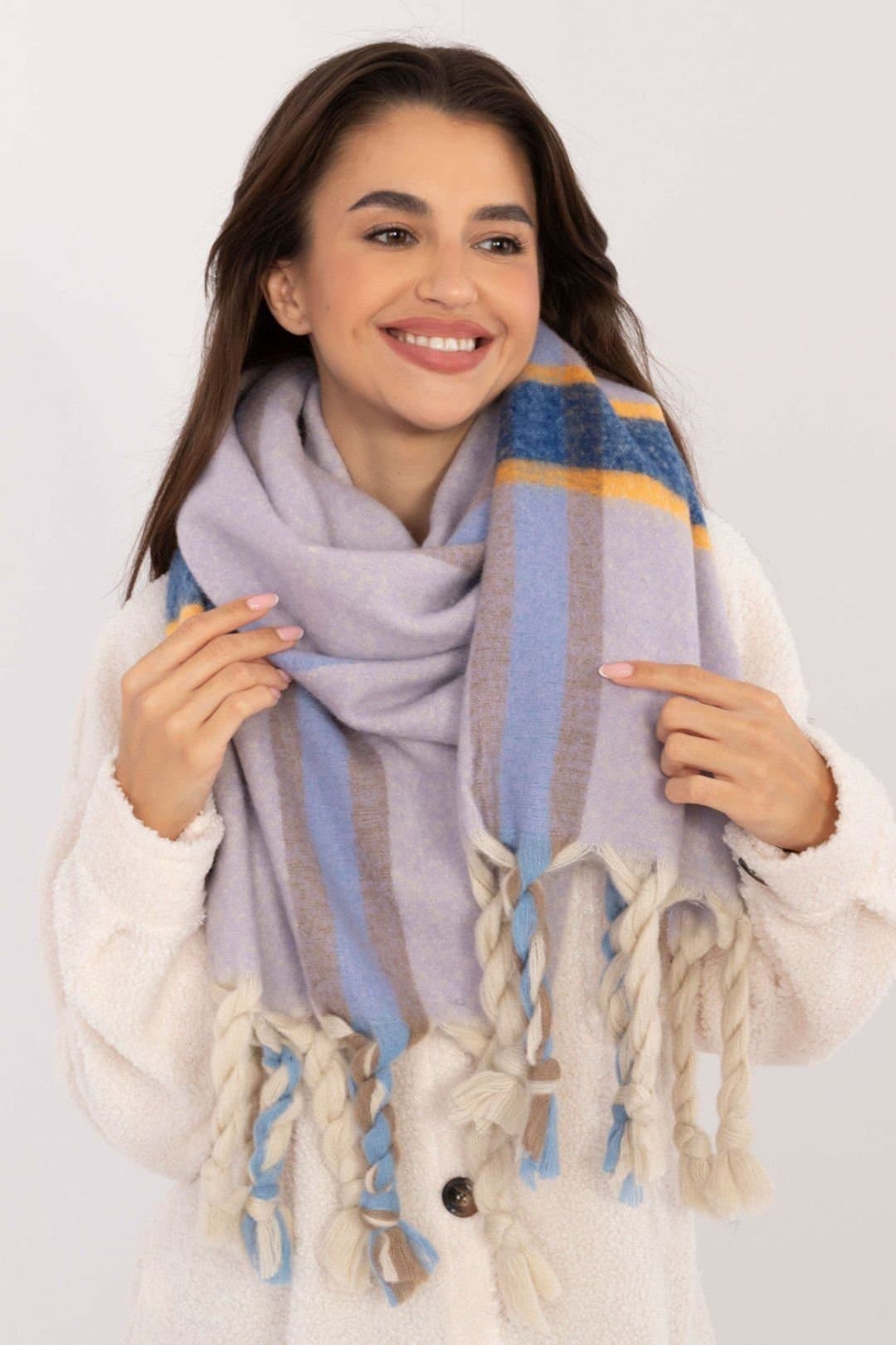 Love Lace Love Lace Women's Elegant Long Checkered Polyester Scarf with Tassels Warm in Violet