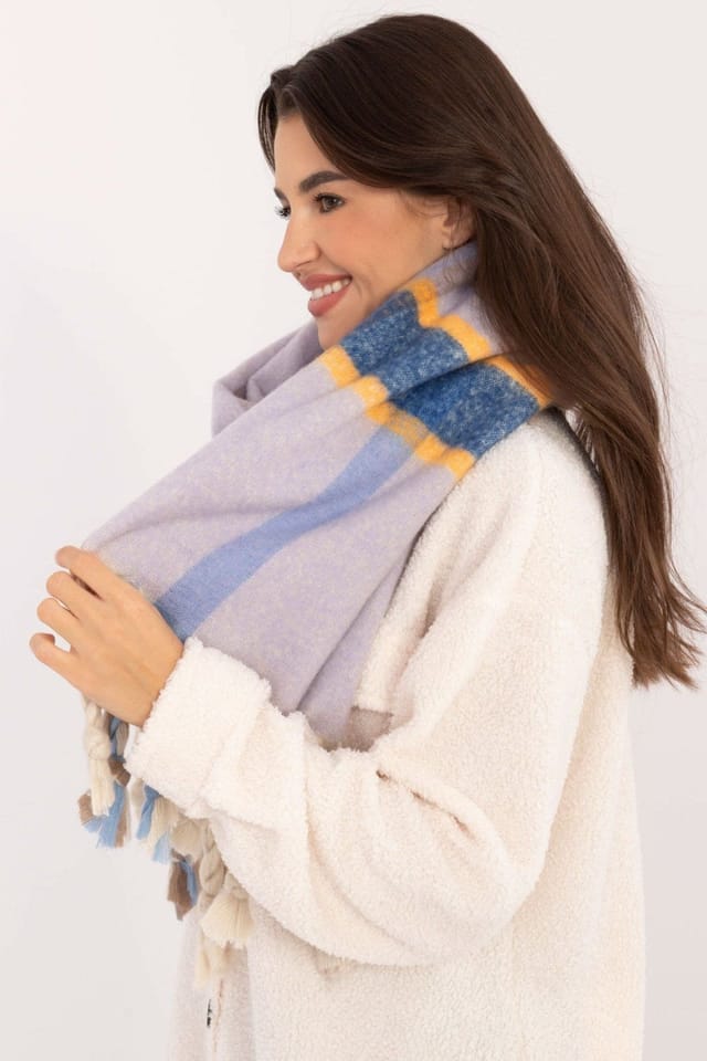 Love Lace Love Lace Women's Elegant Long Checkered Polyester Scarf with Tassels Warm in Violet - 2