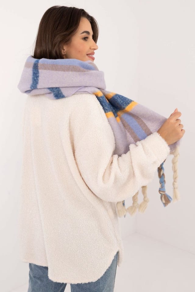Love Lace Love Lace Women's Elegant Long Checkered Polyester Scarf with Tassels Warm in Violet - 3