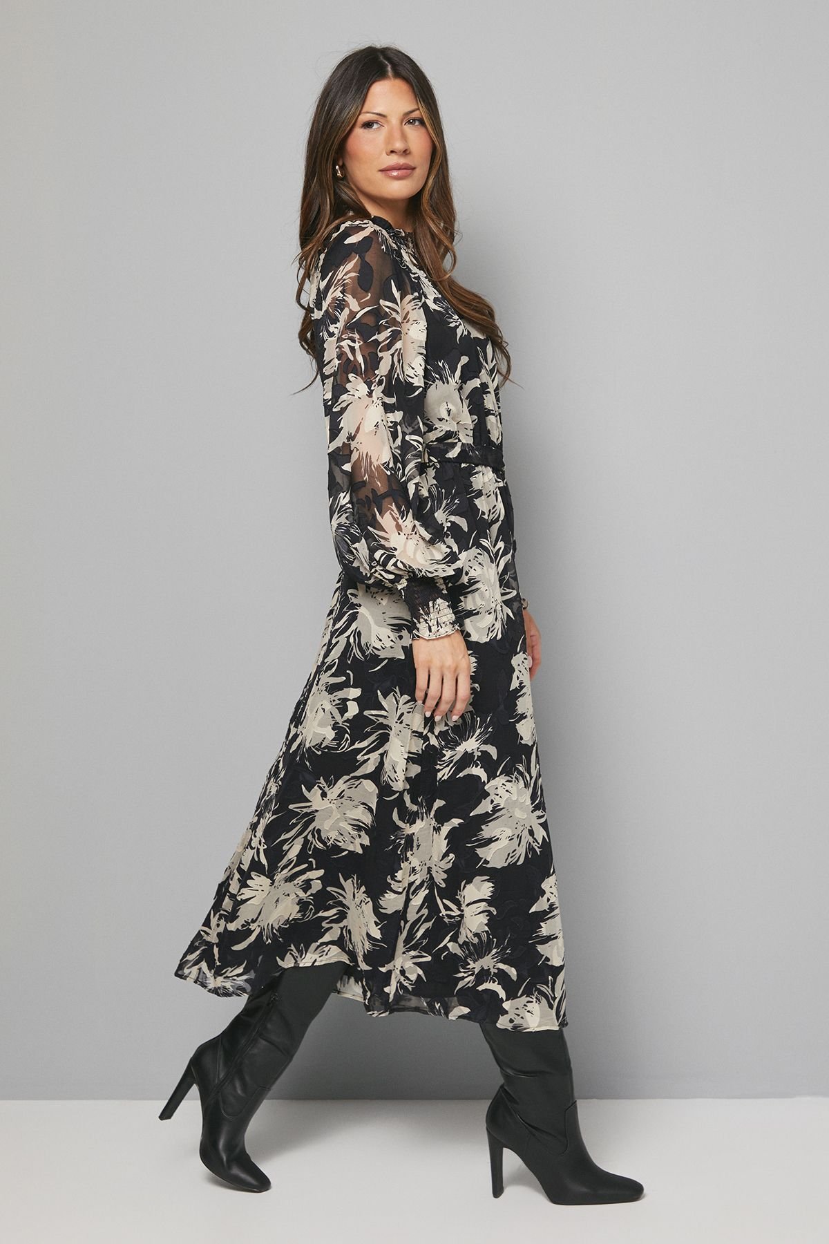 Wallis Wallis Women's Black Floral Burn Out Shirred Midaxi Dress - 2