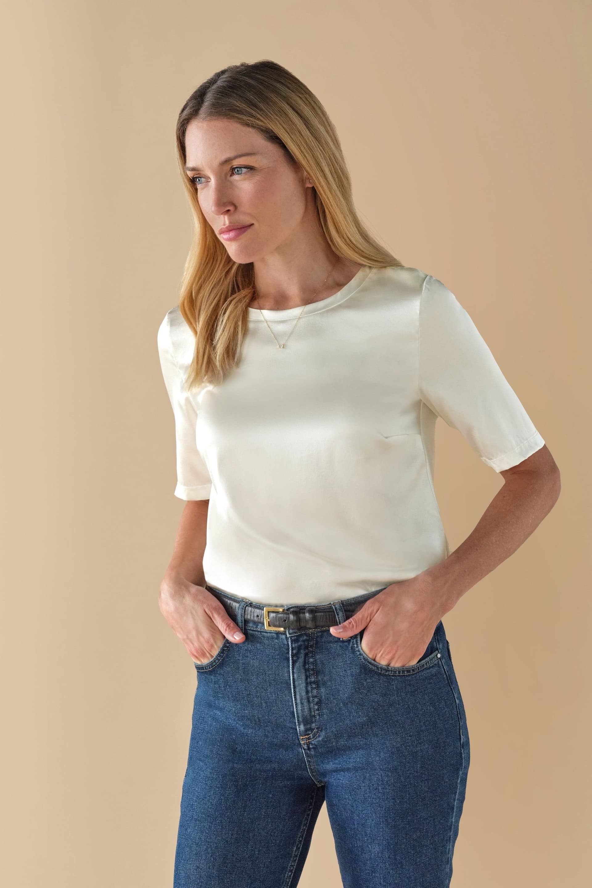 Pure Collection Pure Collection Off-White Silk Front T-Shirt