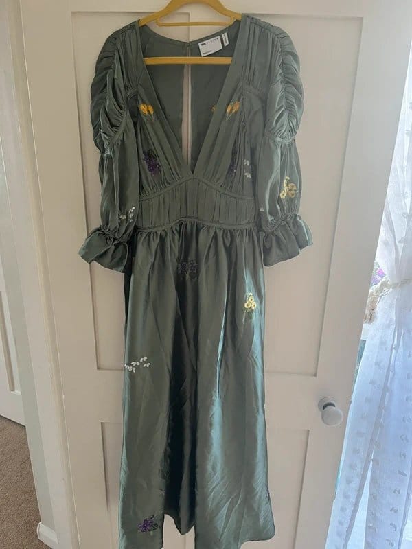ASOS Green Satin Floral Embroidered Dress