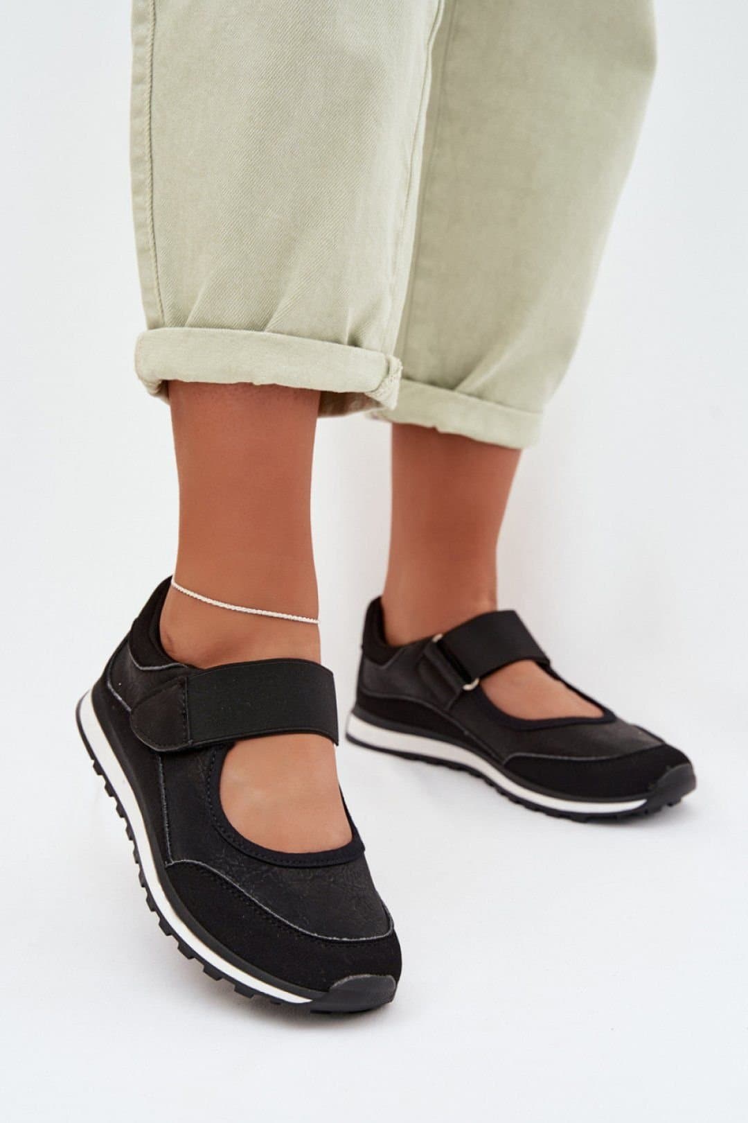 Love Lace Love Lace Black Velcro Sporty Shoes with Cushioned Insole