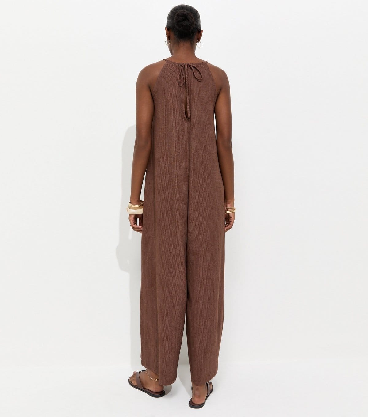 New Look Women's Dark Brown Crinkle Texture Halter Neck Jumpsuit New Look - 4