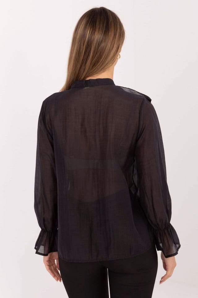 Love Lace Love Lace Women's Elegant V Neck Ruffle Long Sleeve Shirt in Black - 3