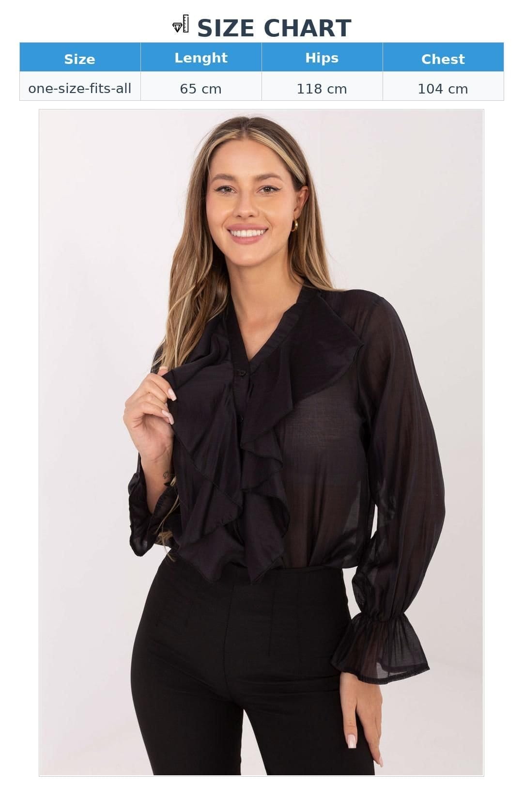 Love Lace Love Lace Women's Elegant V Neck Ruffle Long Sleeve Shirt in Black - 4