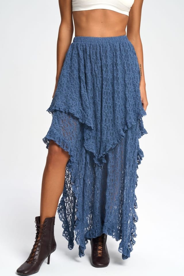 MAI STUDIOS CO. MAI STUDIOS CO. Women's Mireya Asymmetric Lace Skirt in Dark Navy - 3