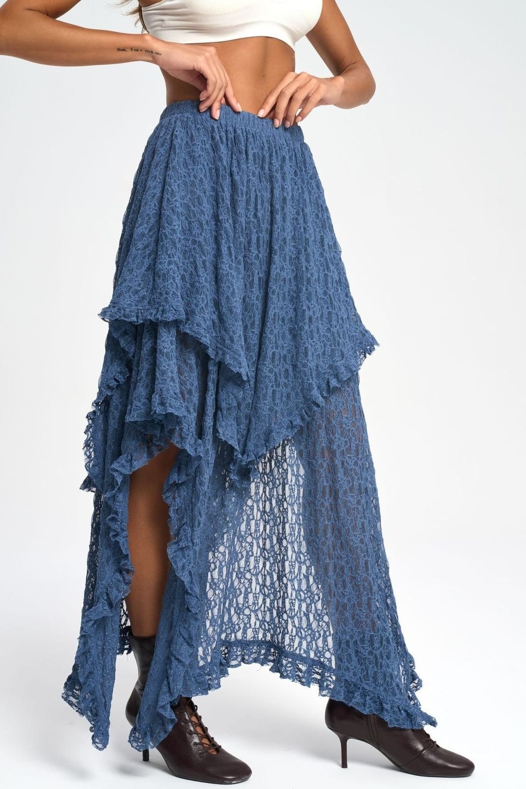 MAI STUDIOS CO. MAI STUDIOS CO. Women's Mireya Asymmetric Lace Skirt in Dark Navy - 4