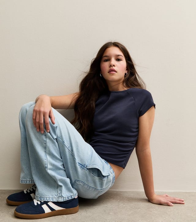 New Look Girls' Navy Ruched Side Raglan Sleeve T-Shirt New Look - 2