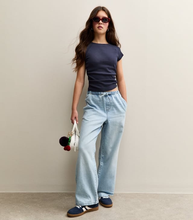 New Look Girls' Navy Ruched Side Raglan Sleeve T-Shirt New Look - 3