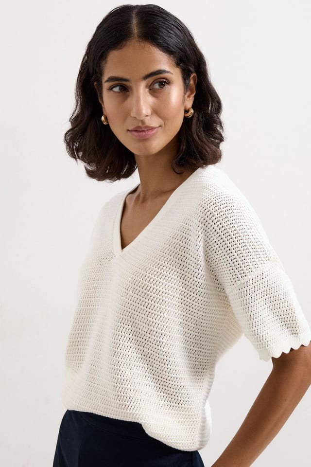 Phase Eight Phase Eight Women's Amira Short Sleeve Open-Knit Jumper in Natural White - 3