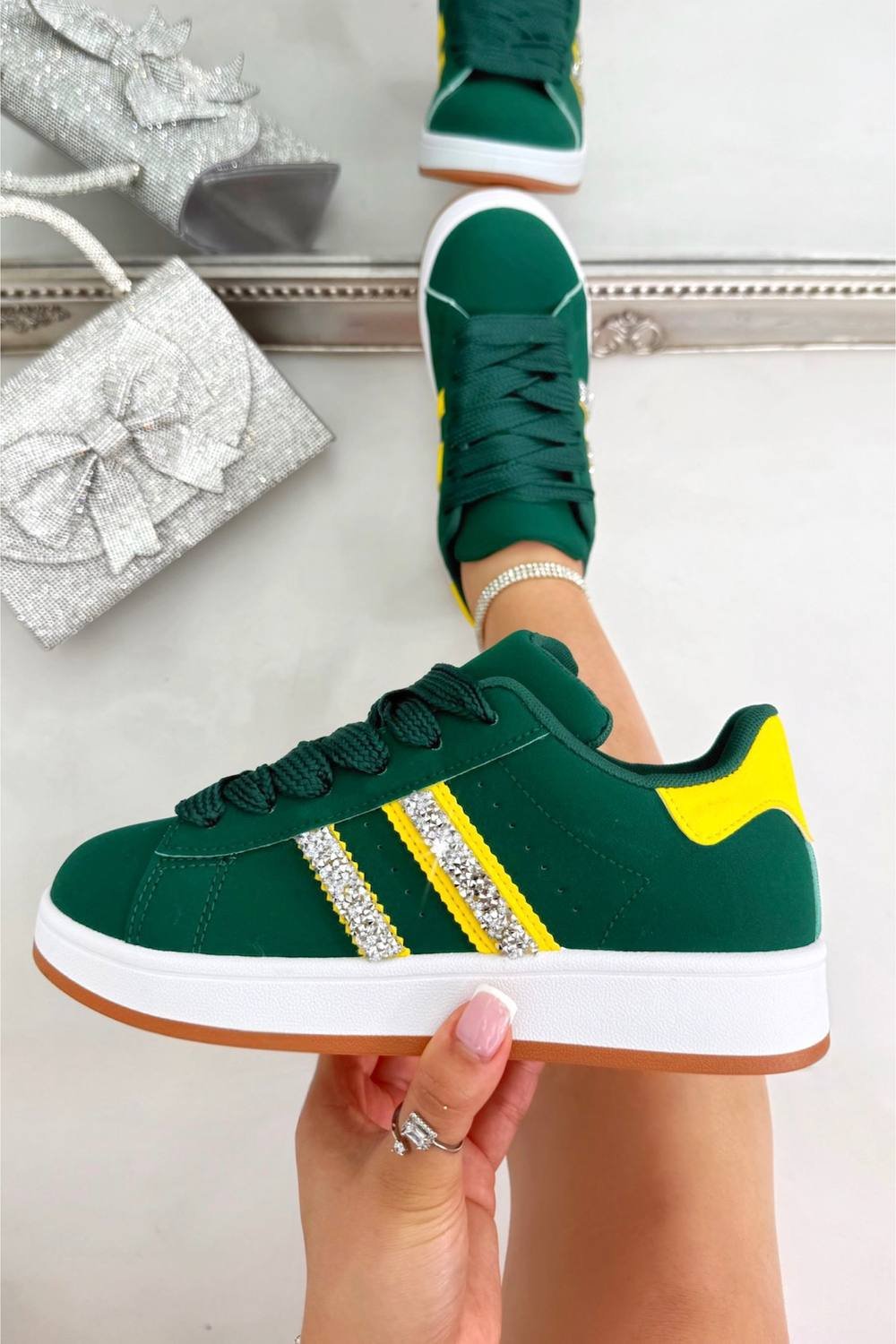 Love Lemonade Love Lemonade Women's Crystal Stripe Trainers Limited Edition in Green - 3