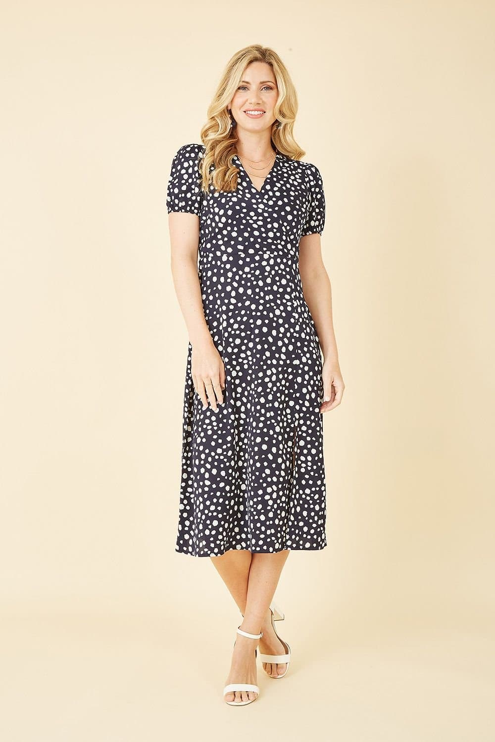 Yumi Yumi Women's Navy Spot Midi Tea Dress