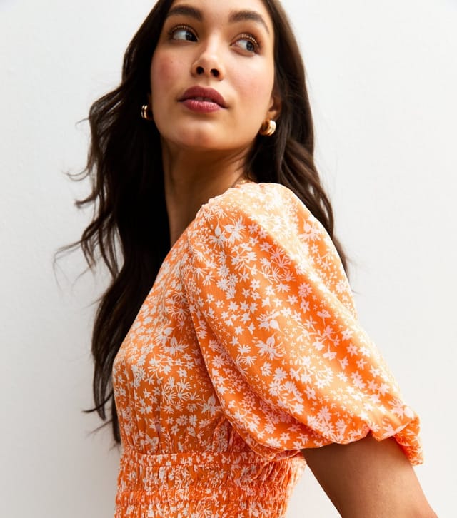 New Look Women's Orange Floral Shirred Waist Blouse New Look - 2