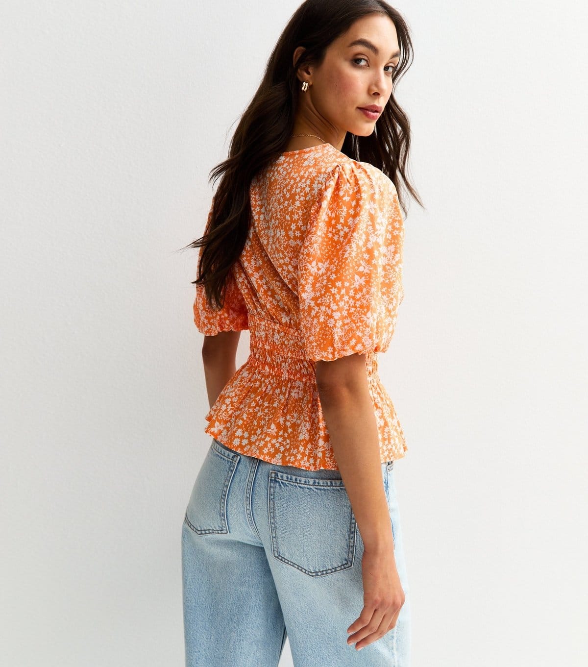 New Look Women's Orange Floral Shirred Waist Blouse New Look - 4