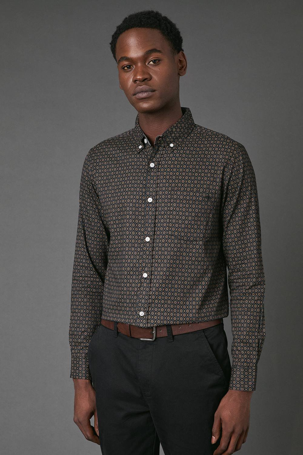 Maine Maine Men's Tile Print Long Sleeve Shirt in Yellow - 2