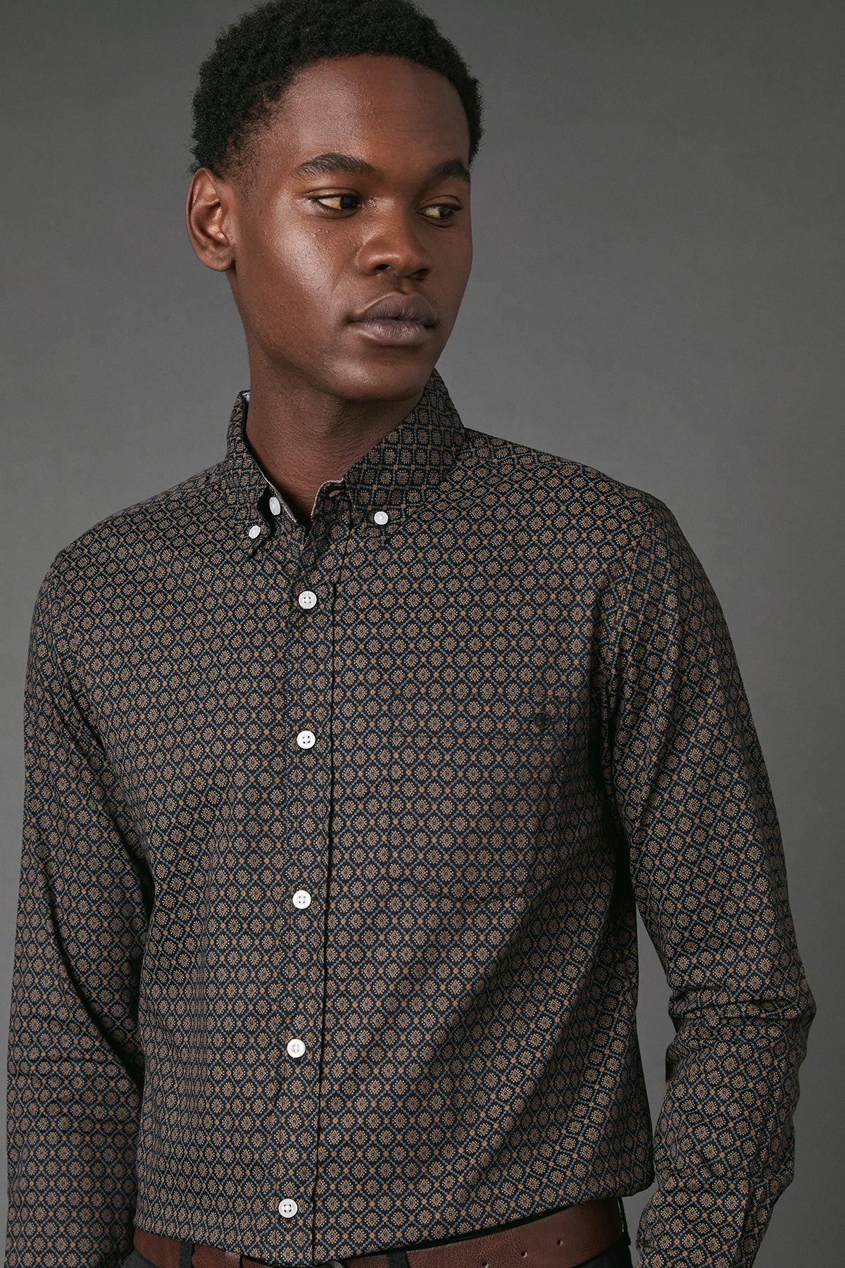 Maine Maine Men's Tile Print Long Sleeve Shirt in Yellow - 4