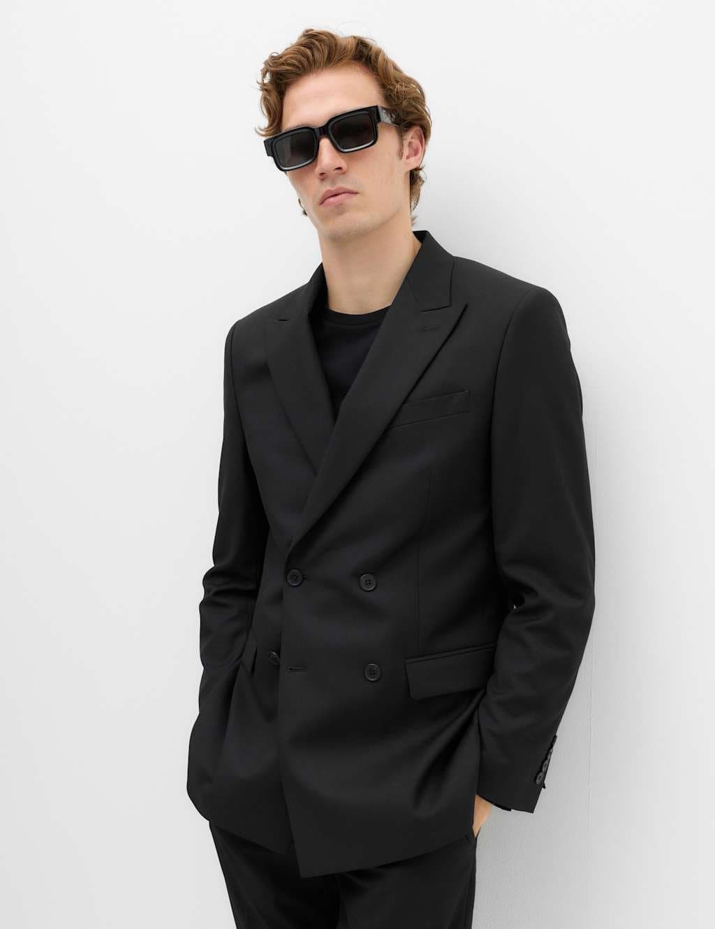 Marks & Spencer M&S Slim Fit Double Breasted Jacket with Stretch Black