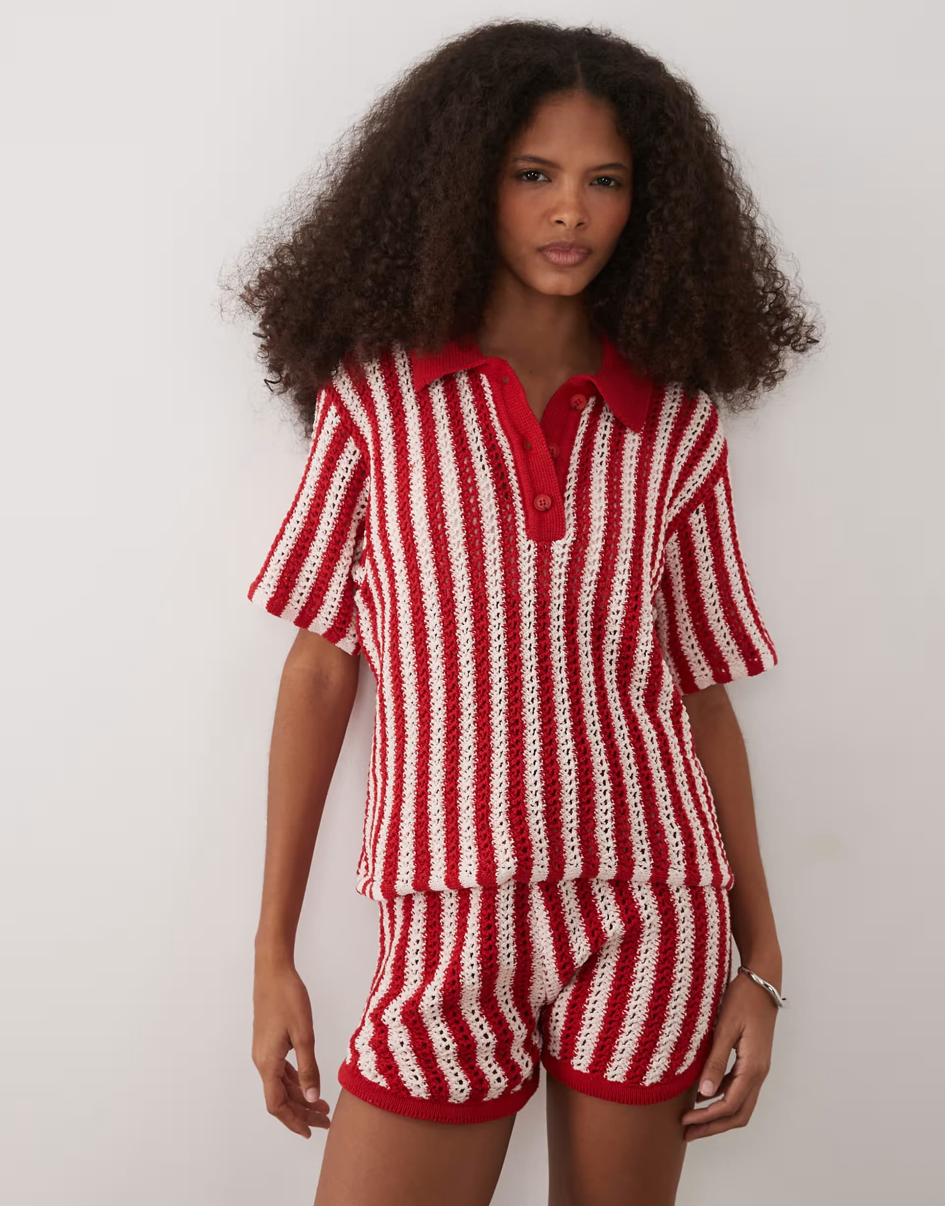 ASOS ASOS DESIGN knitted crochet co-ord in red stripe