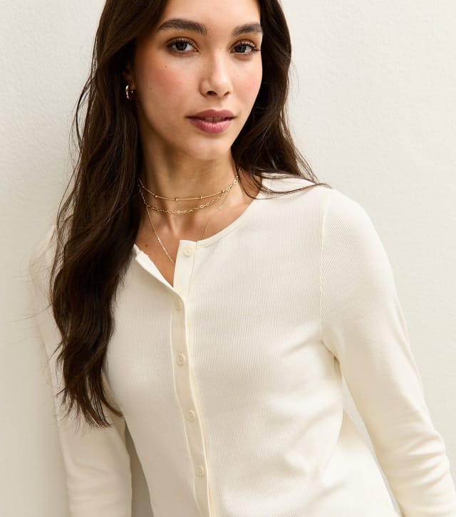 New Look Women's Cream Rib Crew Neck Cardigan New Look - 2