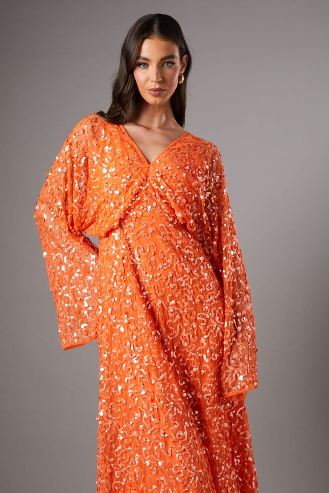 Coast Coast Women's Sequin Batwing Midi Dress in Orange - 2