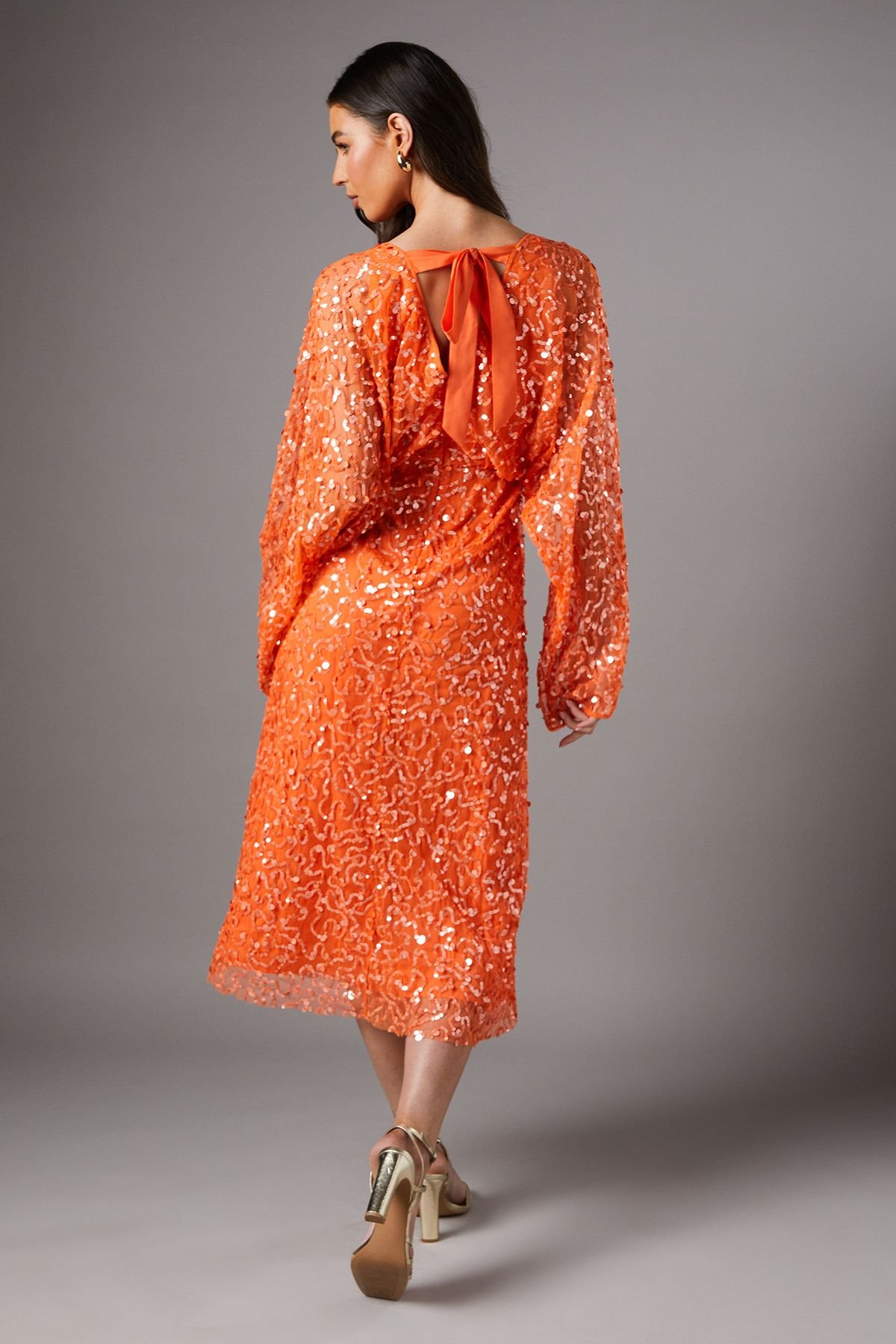 Coast Coast Women's Sequin Batwing Midi Dress in Orange - 3