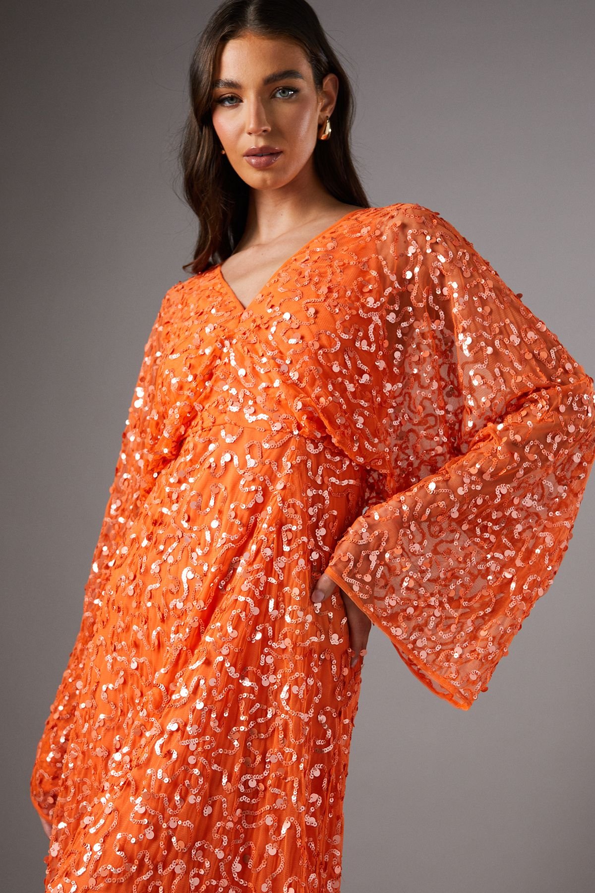 Coast Coast Women's Sequin Batwing Midi Dress in Orange - 4