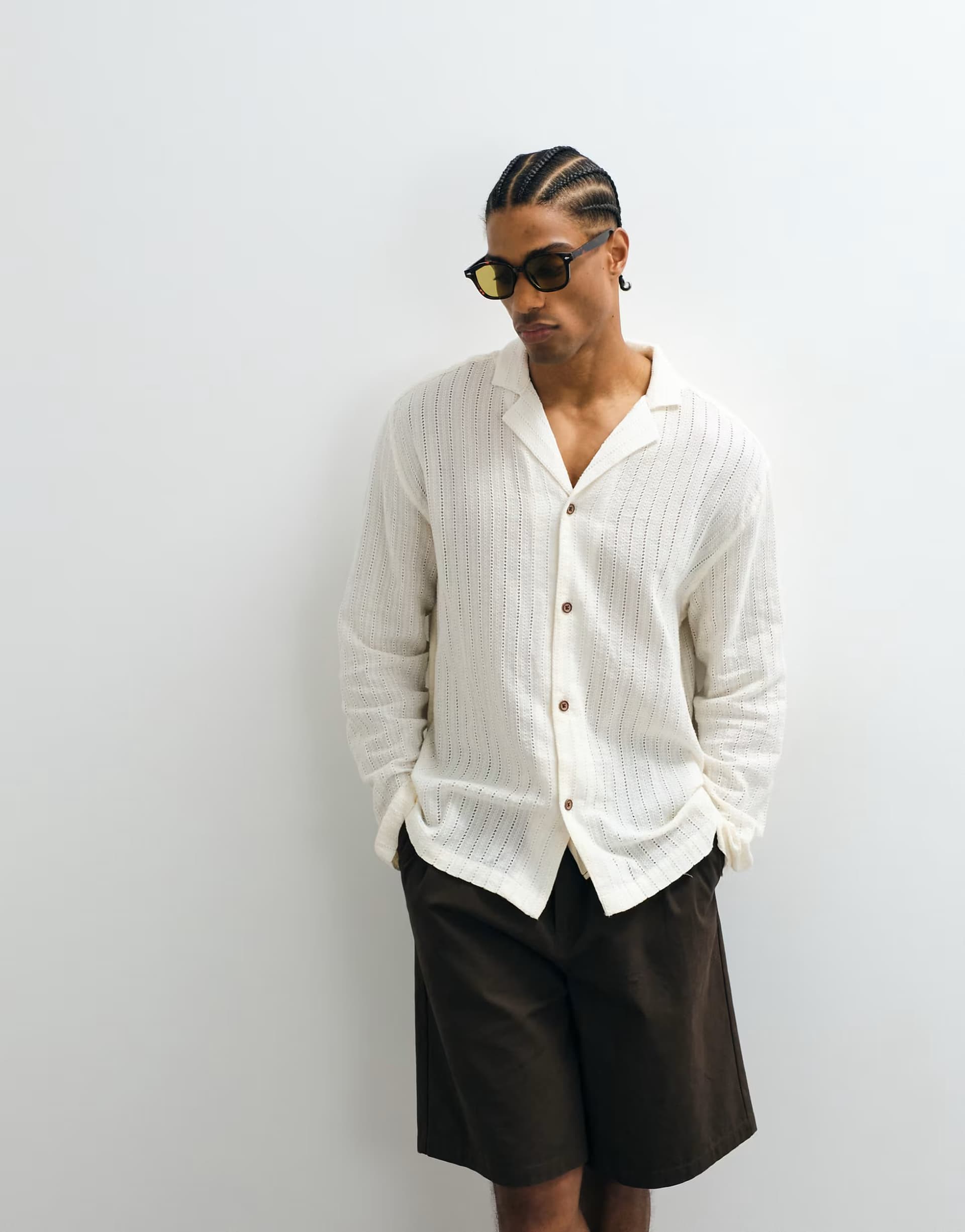 ASOS ASOS DESIGN relaxed deep revere broderie shirt in cream