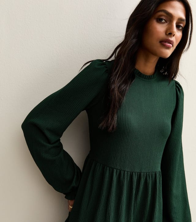 New Look Women's Dark Green Smocked Tiered Mini Dress New Look - 2