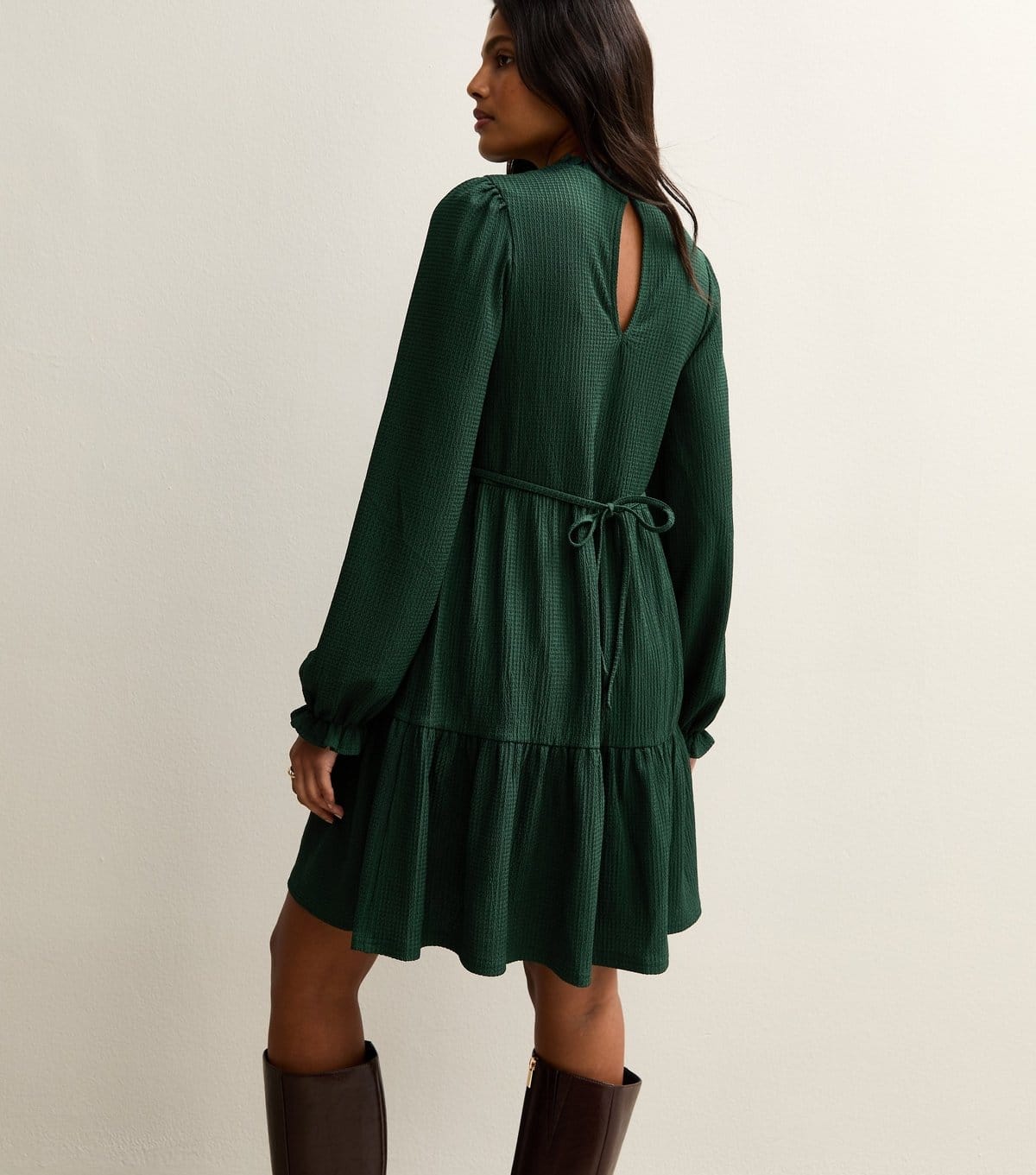 New Look Women's Dark Green Smocked Tiered Mini Dress New Look - 4