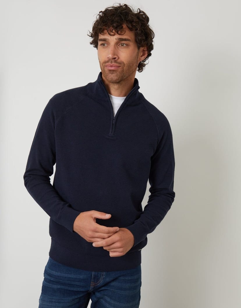 Threadbare threadbare Men's Raglan Knitted Quarter Zip Jumper in Blue - 1