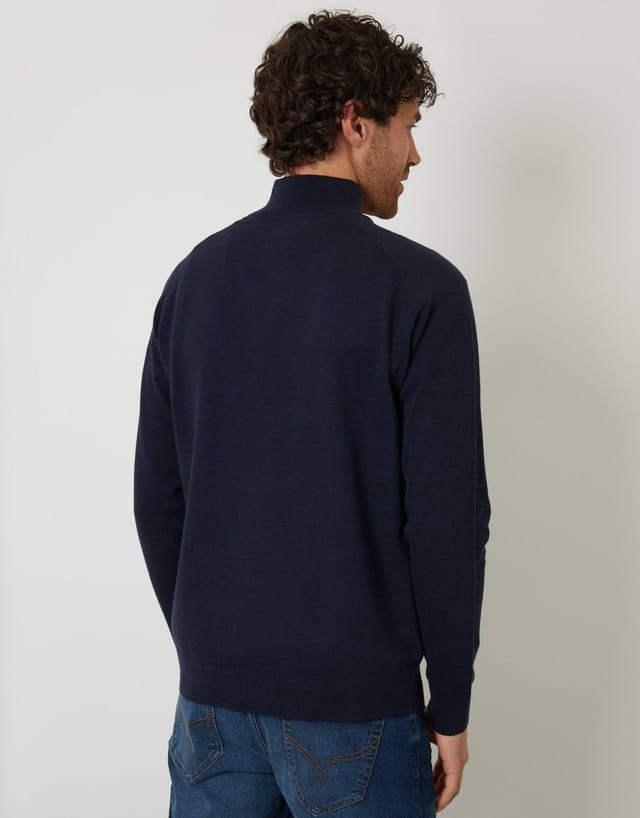 Threadbare threadbare Men's Raglan Knitted Quarter Zip Jumper in Blue - 2