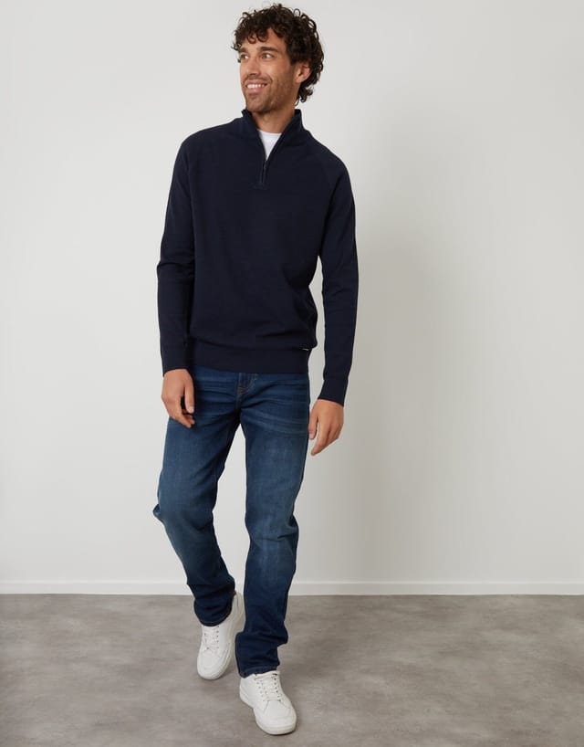 Threadbare threadbare Men's Raglan Knitted Quarter Zip Jumper in Blue - 3