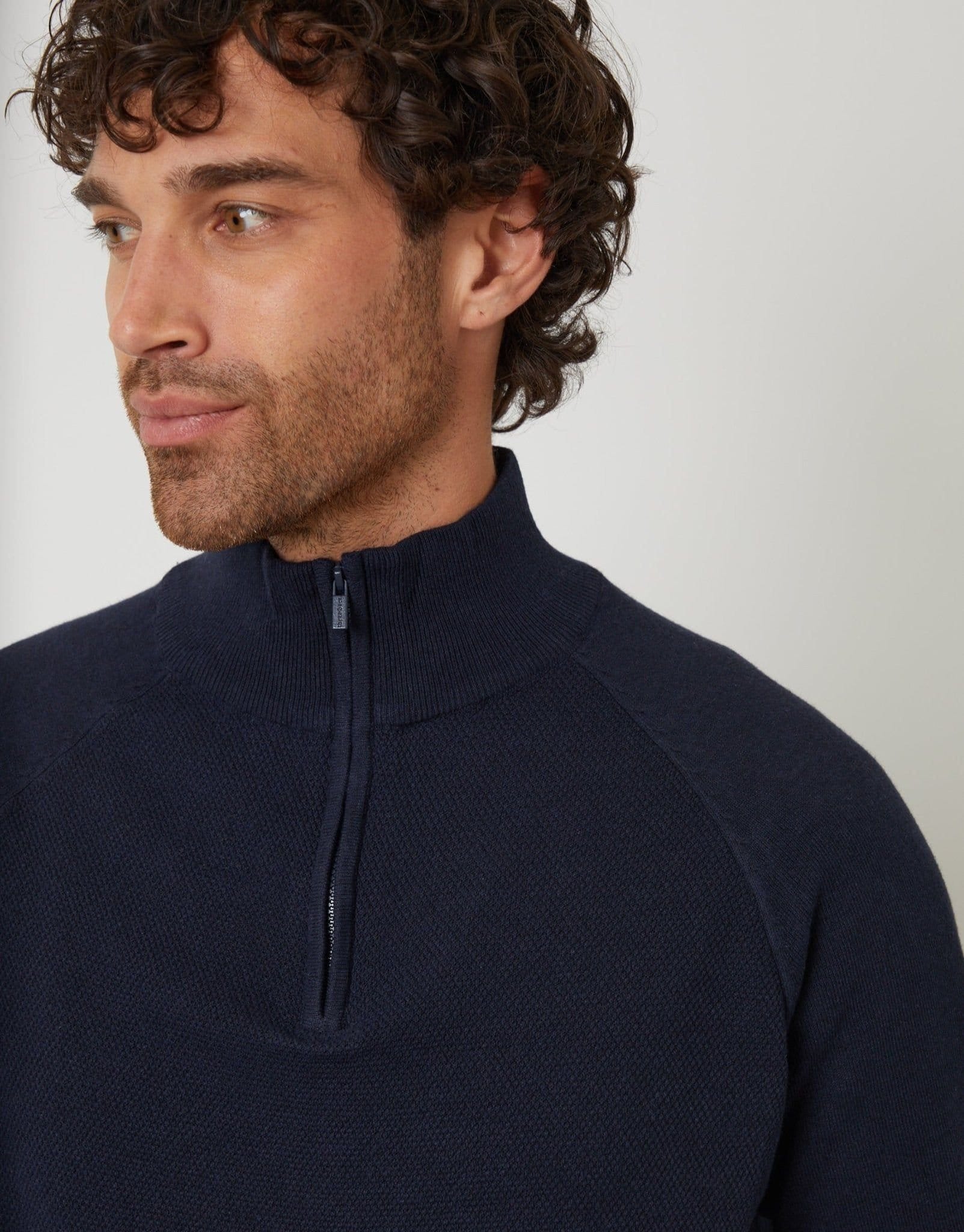 Threadbare threadbare Men's Raglan Knitted Quarter Zip Jumper in Blue - 4